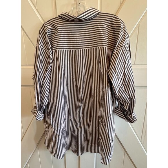 New LOFT Gray/White Striped Everyday Oversized Pocket Shirt Womens Size Large - Picture 6 of 9